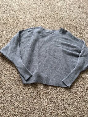 Philosophy Dolan Sleeve Grey Ribbed Boatneck Sweater